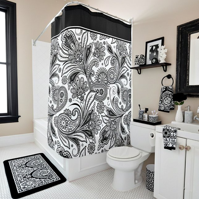 Black and white paislely  shower curtain (Creator Uploaded)