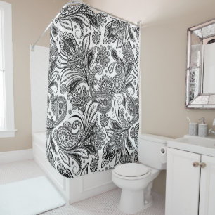 Black and white paislely  shower curtain