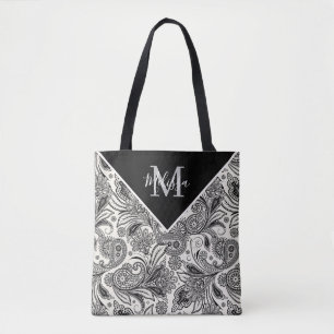 Black and white paislely tote bag