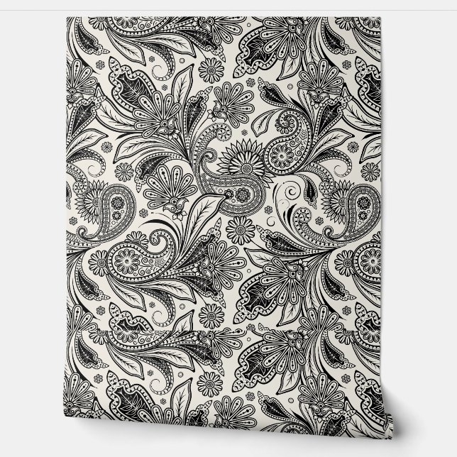 Black and white paislely  wallpaper (Unrolling)