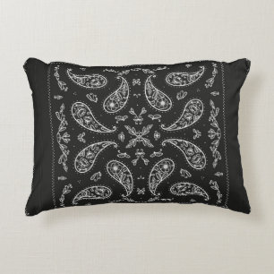 Black and White Paisley Bandana Ornament Print. Vi Decorative Cushion