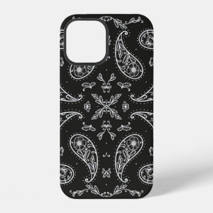 Black and White Paisley Bandana Ornament Print. Vi iPhone 12 Case