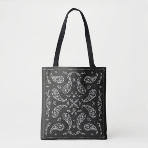 Black and White Paisley Bandana Ornament Print. Vi Tote Bag