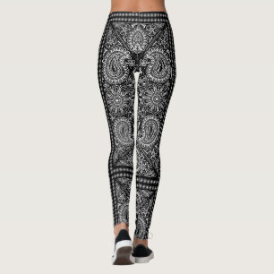 Black and White Paisley Bandanna Boho Leggings