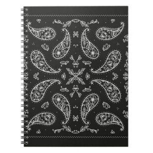 Black and White Paisley Bandanna Ornament Print. V Notebook