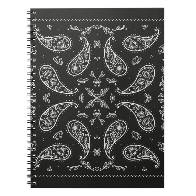 Black and White Paisley Bandanna Ornament Print. V Notebook (Front)