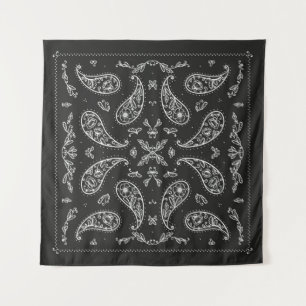 Black and White Paisley Bandanna Ornament Print. V Tapestry