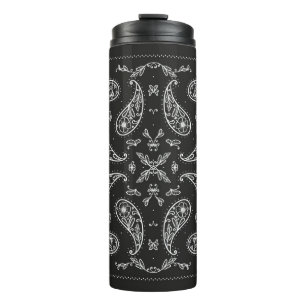 Black and White Paisley Bandanna Ornament Print. V Thermal Tumbler