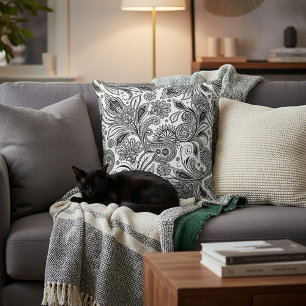 Black and white paisley cushion