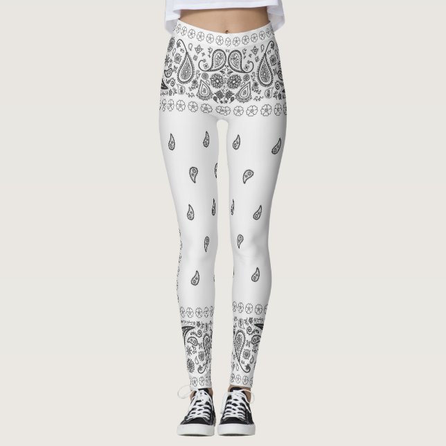 Black and White Paisley Design Leggings (Front)