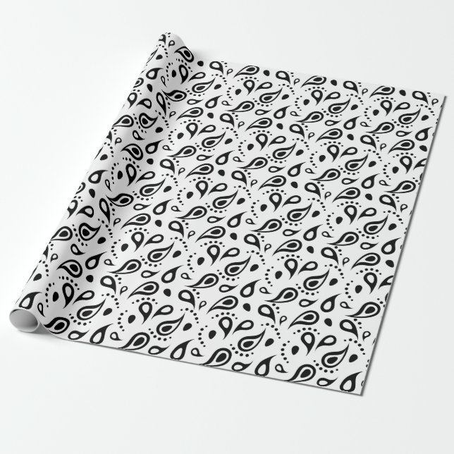 Black and white Paisley design wrapping Paper (Unrolled)