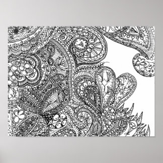 Black and White Paisley-Inspired Doodle Art Poster