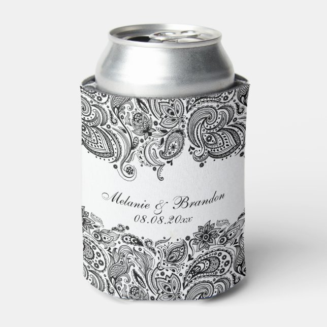 Black And White Paisley Lace Can Cooler (Can Front)