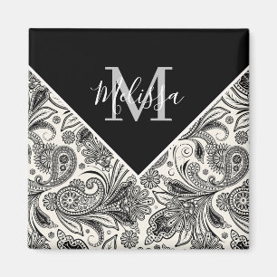 Black and white paisley magnet
