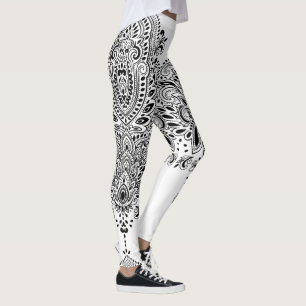 Black and white paisley mandala leggings