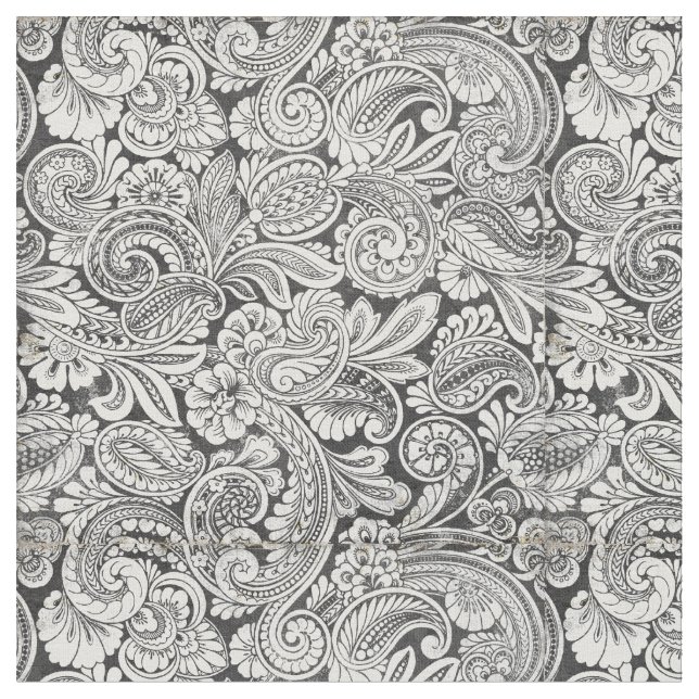 black and white paisley pattern fabric (Close Up)