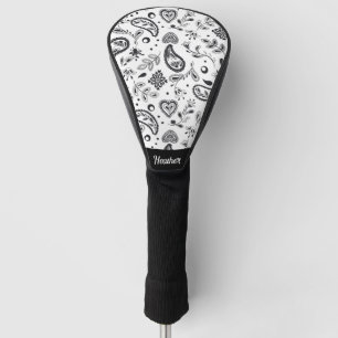 Black and White Paisley Pattern Golf Head Cover