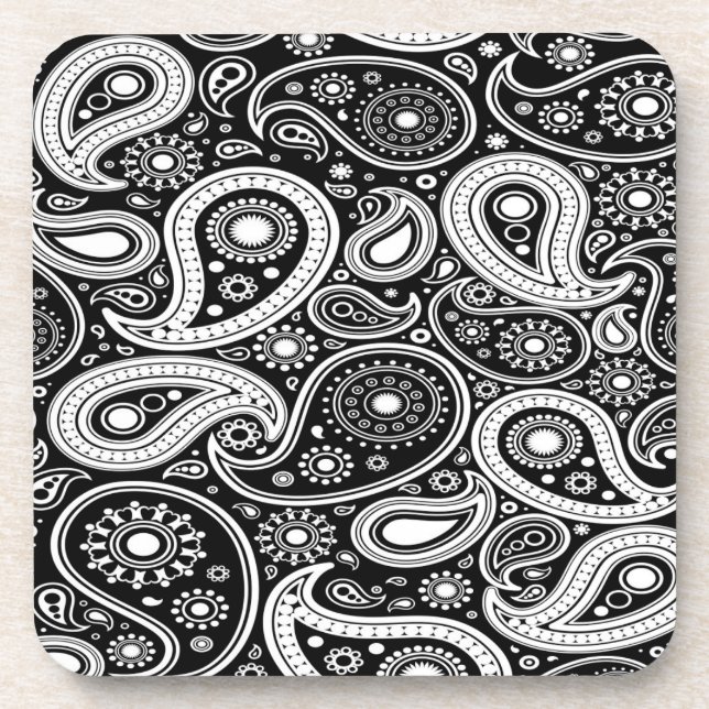 Black and White Paisley Print Coasters (Front)