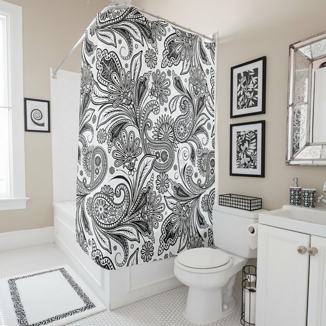Black and white paisley  shower curtain (Creator Uploaded)