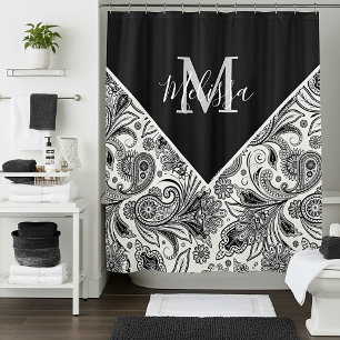 Black and white paisley    shower curtain