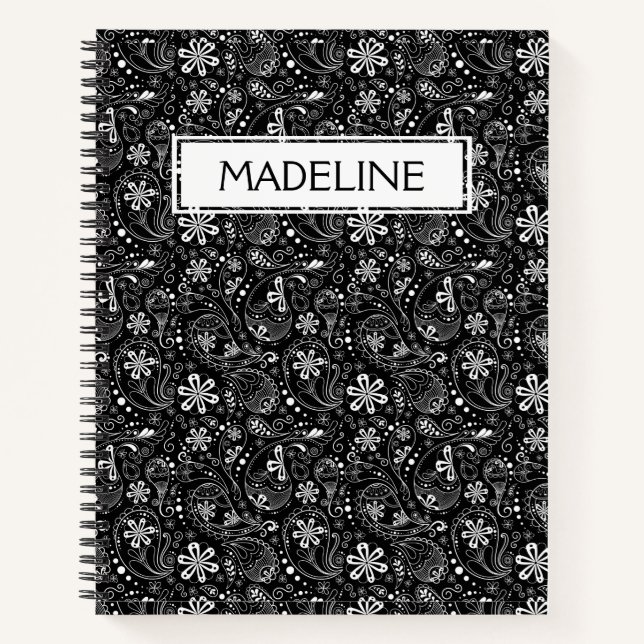 Black and White Paisley Spiral Notebook (Front)