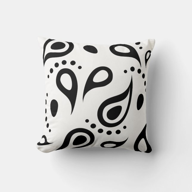 Black and White Paisley Throw Pillow (Front)