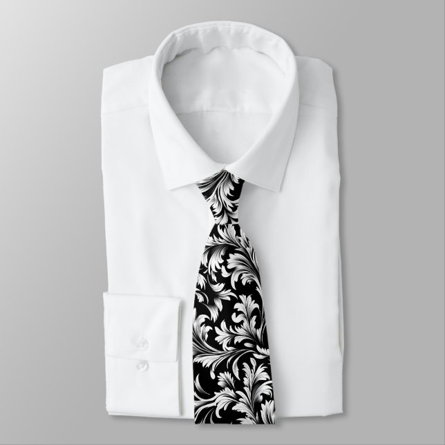 Black and White Paisley Tie (Tied)
