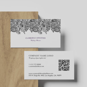 Black and White Paisley Wedding Planner Business Card