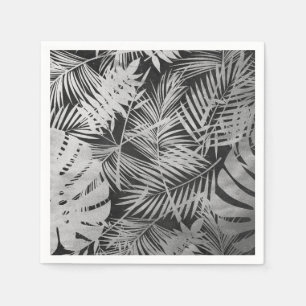 Black and white palm leaves napkin