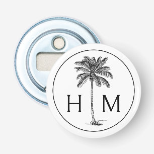 Black and White Palm Palmetto Tree Monogram Bottle Opener