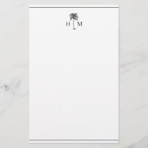 Black and White Palm Palmetto Tree Monogram Stationery