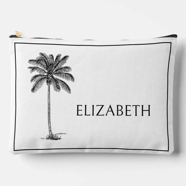 Black and White Palm Palmetto Tree Personalised Accessory Pouch (Front)