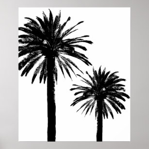 Black and white palm tree silhouette wall poster