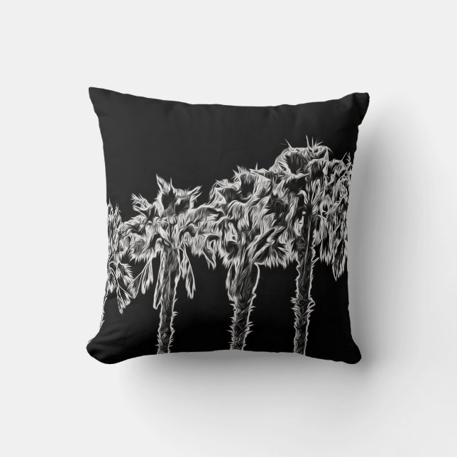 Black and White Palm Trees Throw Pillow (Front)