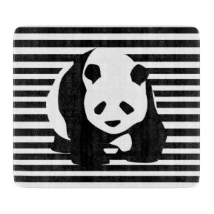 Black and White Panda and Stripes Cutting Board