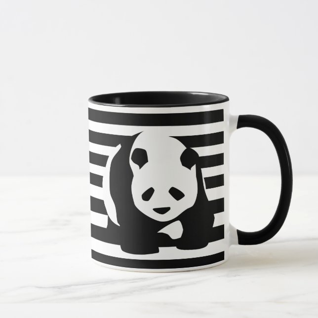 Black and White Panda and Stripes Mug (Right)