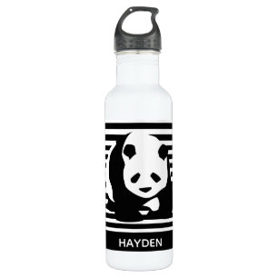 Black and White Panda and Stripes Personalised 710 Ml Water Bottle