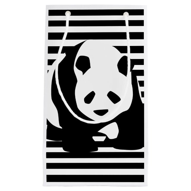 Black and White Panda and Stripes Small Gift Bag (Front)