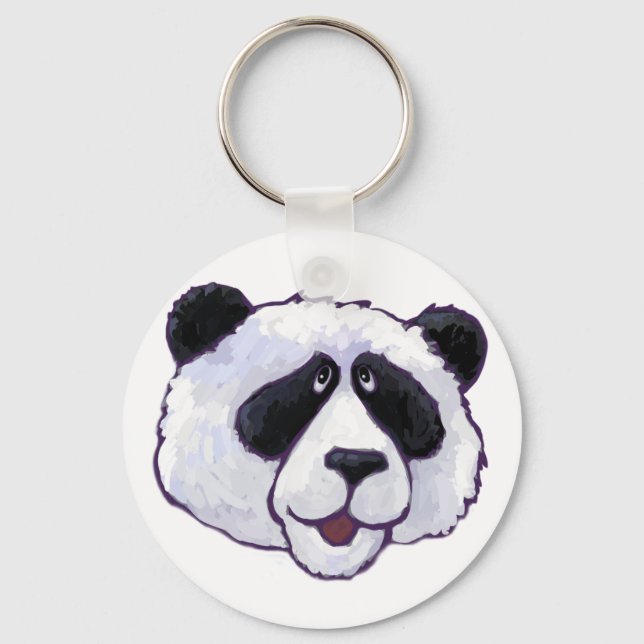 Black and White Panda Bear Head Key Ring (Front)