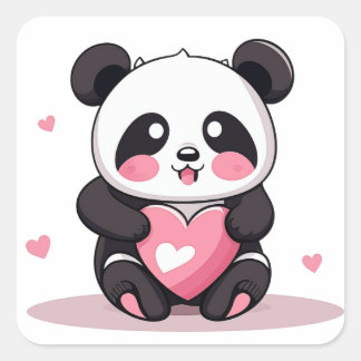 black and white Panda Clipart Square Sticker