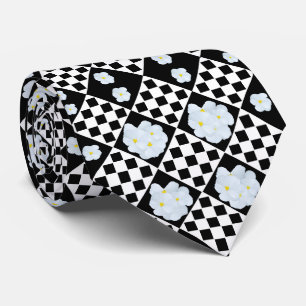 Black And White Pansy Design, Tie
