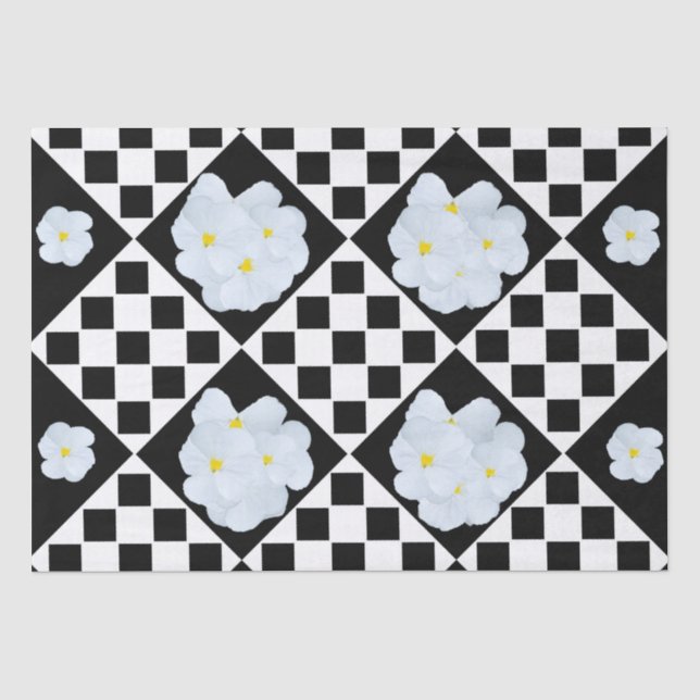 Black And White Pansy Design, Tissue Paper (Front)