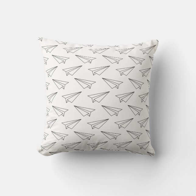 Black And White Paper Aeroplanes Cushion (Front)