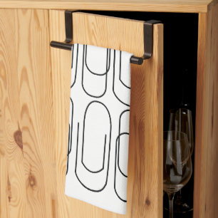 Black and White Paperclip Pattern Tea Towel