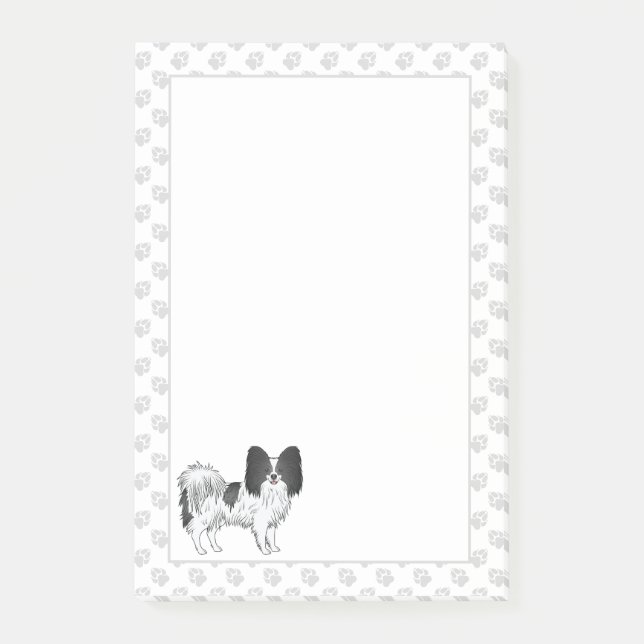 Black And White Papillon Cartoon Dog With Paws Post-it Notes (Front)