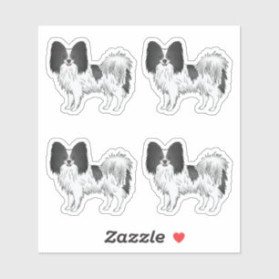 Black And White Papillon Cute Cartoon Dog Designs