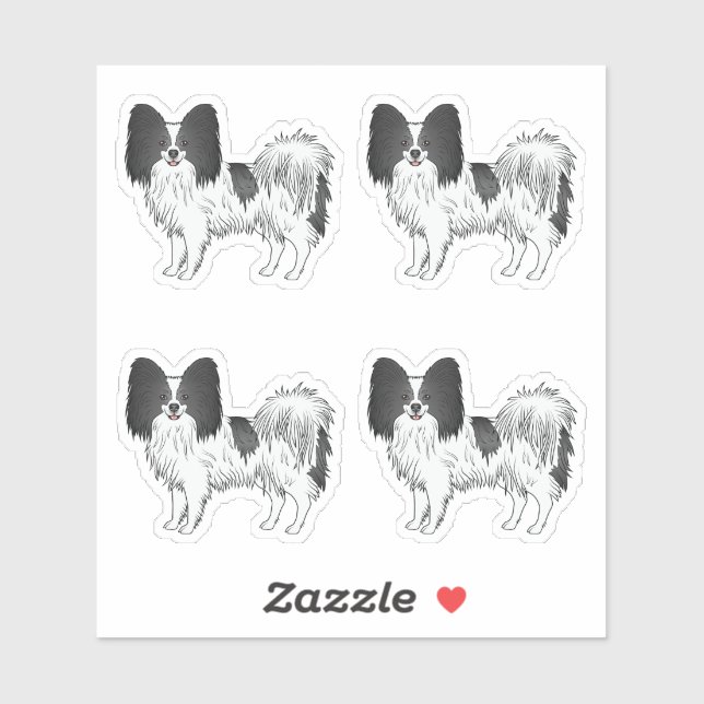 Black And White Papillon Cute Cartoon Dog Designs (Sheet)