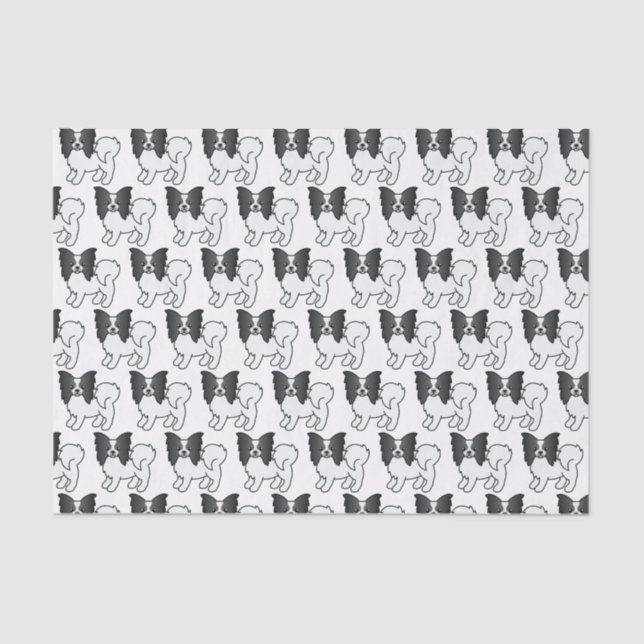 Black And White Papillon Cute Cartoon Dog Pattern Tissue Paper (Front)