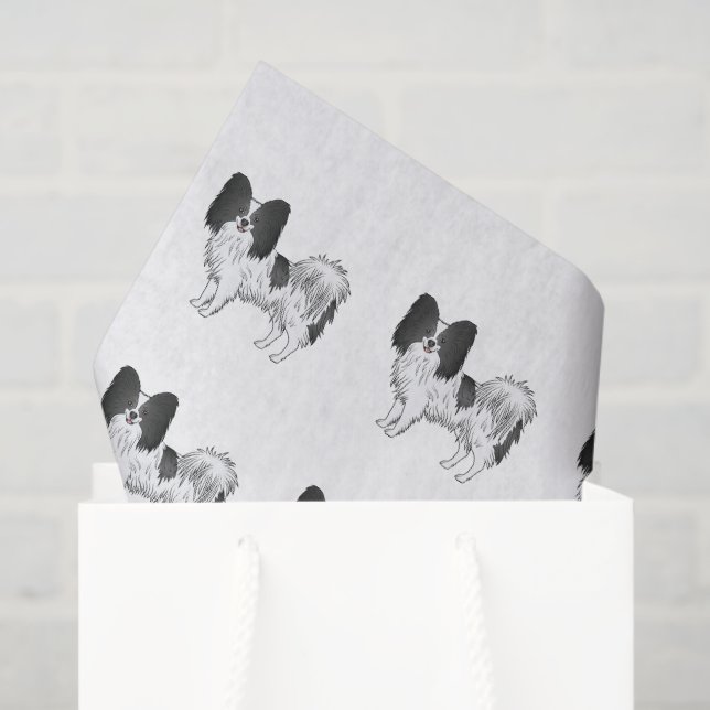 Black And White Papillon Cute Cartoon Dog Pattern Tissue Paper (Gift Bag)