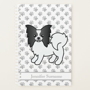 Black And White Papillon Cute Cartoon Dog & Text Planner